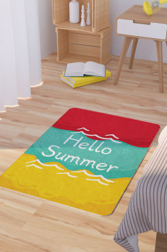 矢量手绘夏日海滩卡通可爱脚垫地毯图案