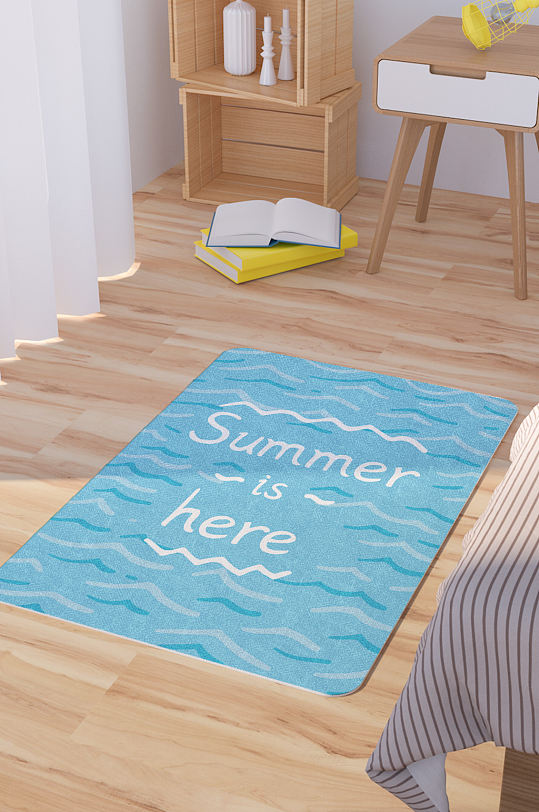 矢量手绘夏日海洋卡通可爱脚垫地毯图案