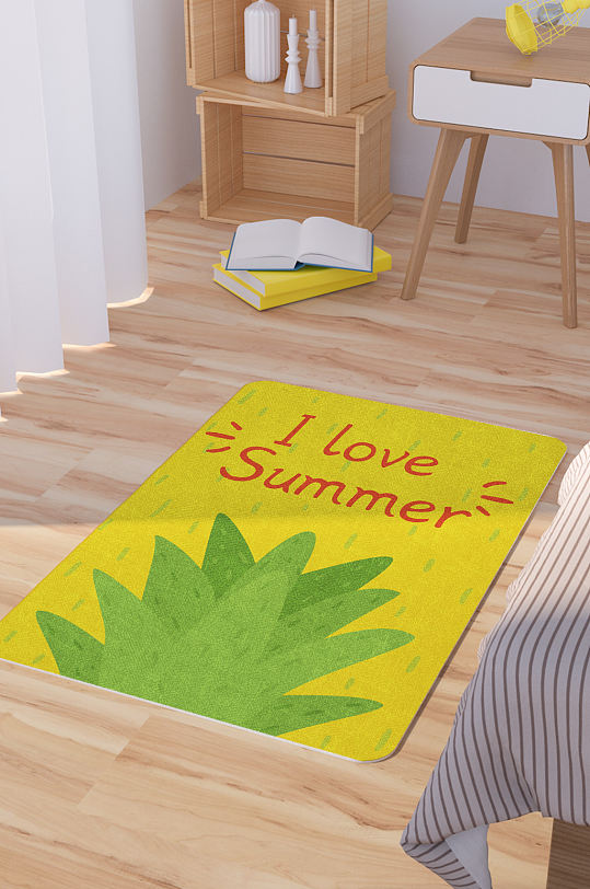矢量手绘植物卡通可爱脚垫地毯图案