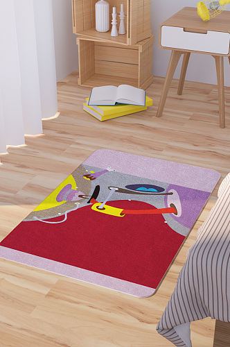 矢量手绘卡通抽象异形脚垫地毯图案