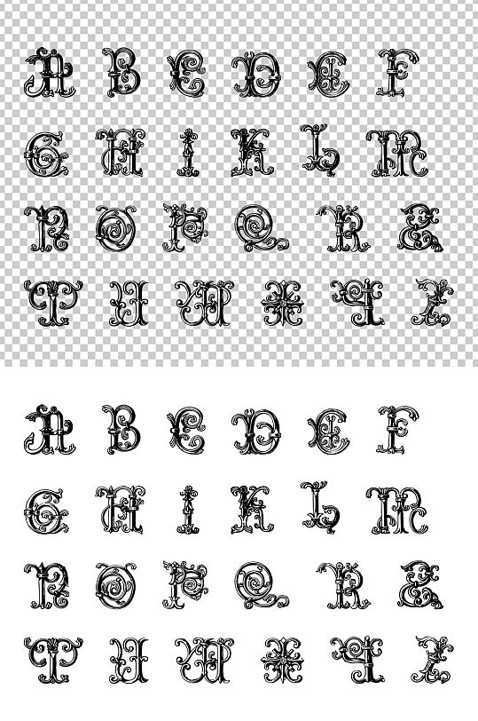 矢量手绘华丽欧式花纹铁艺字母字体设计