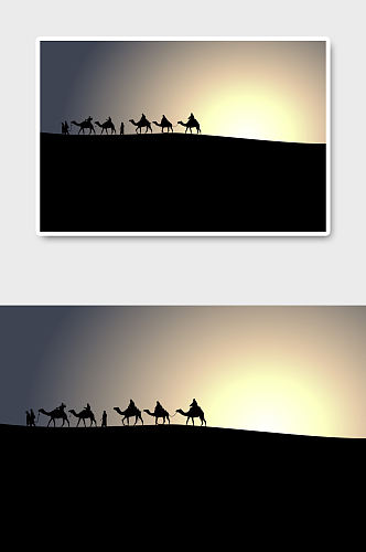 矢量手绘沙漠骆驼剪影插画