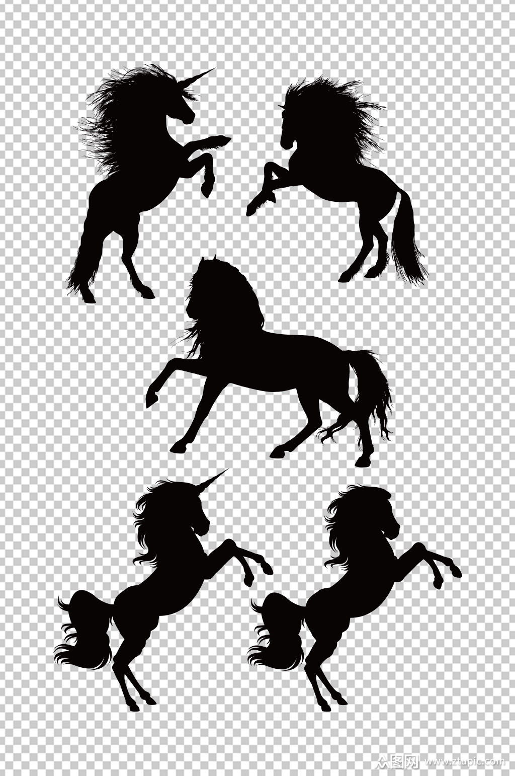 矢量手绘马剪影素材