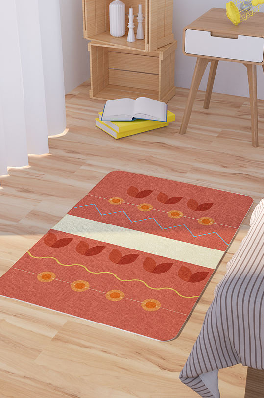 矢量卡通花朵可爱脚垫地毯图案-众图网