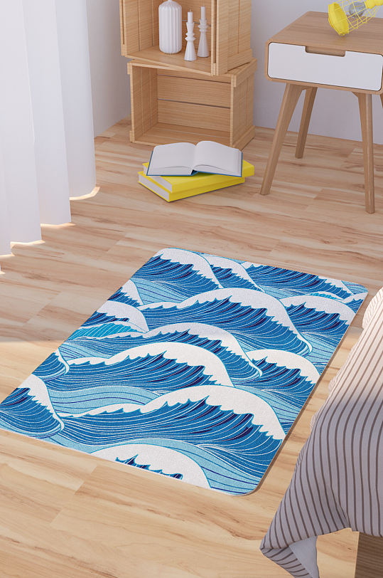 矢量手绘海浪纹理脚垫地毯图案