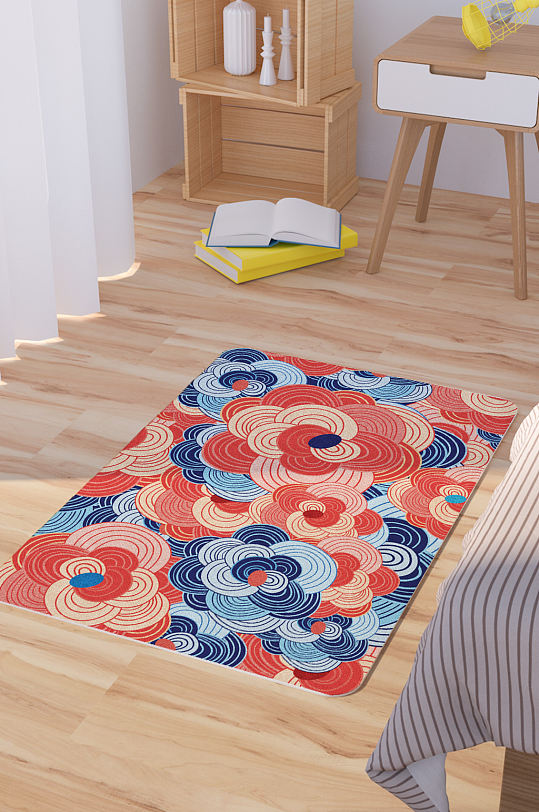 矢量手绘抽象花卉纹理脚垫地毯图案
