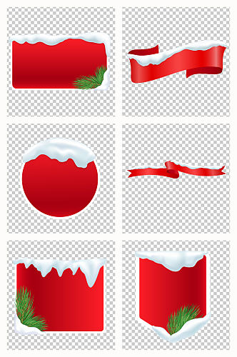 红色圣诞节积雪文本框标题框素材合集