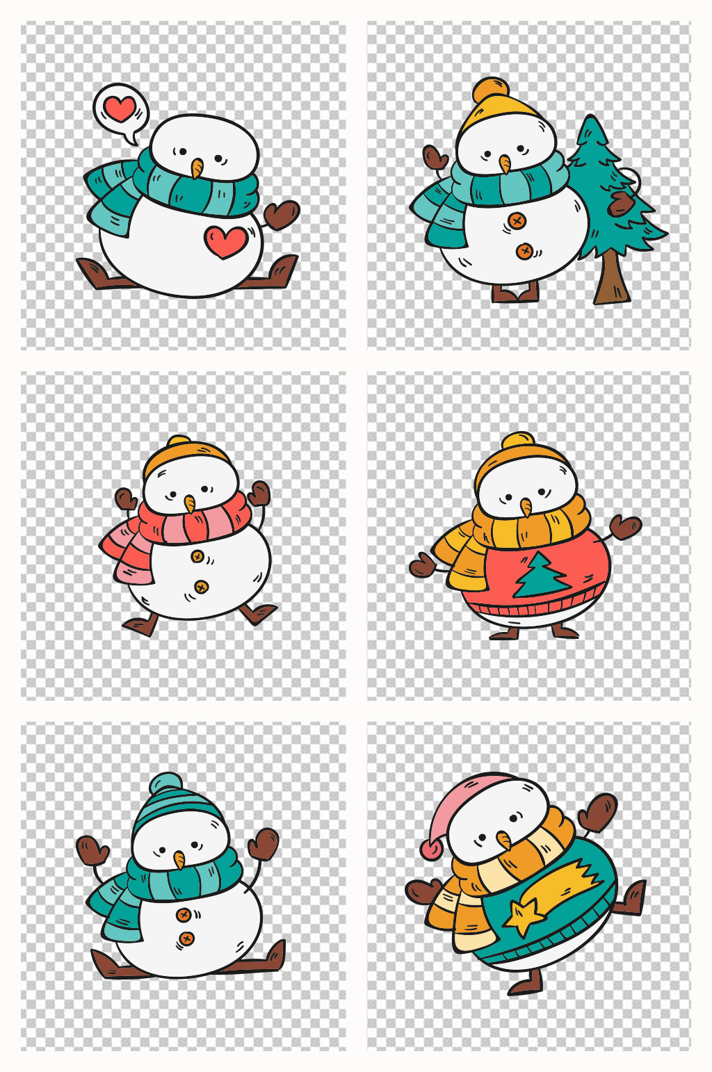 圣诞节矢量可爱胖乎乎的雪人素材合集素材