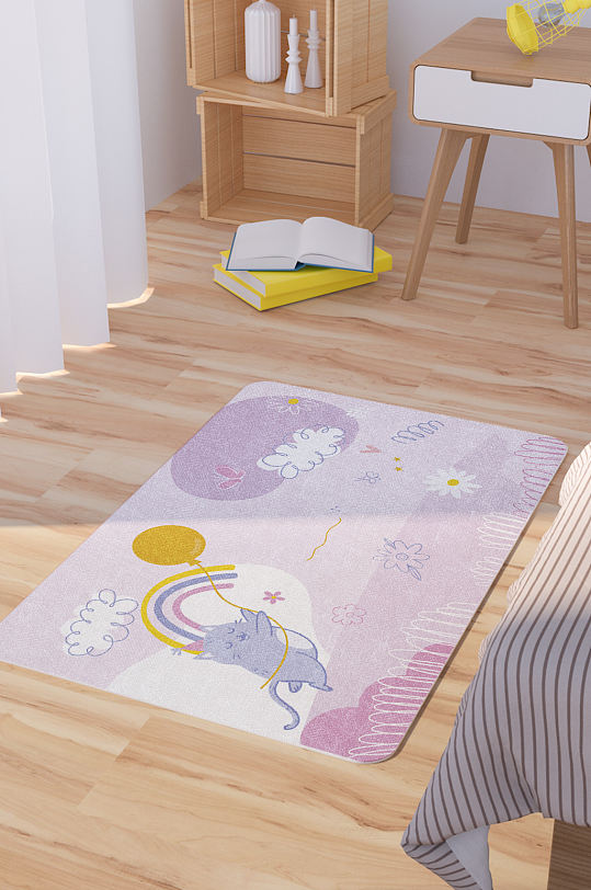 矢量手绘卡通可爱猫咪脚垫地毯图案-众图网