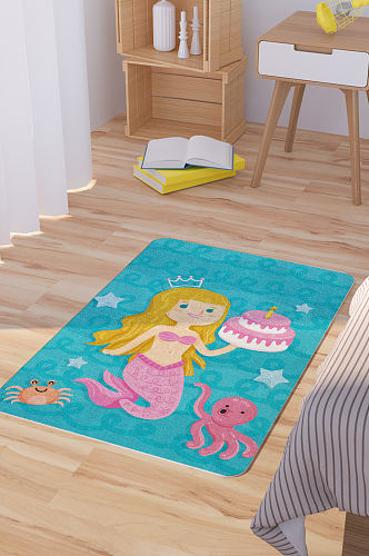 矢量手绘卡通可爱美人鱼脚垫地毯图案