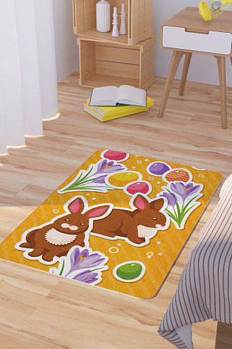 矢量手绘卡通可爱兔子脚垫地毯图案