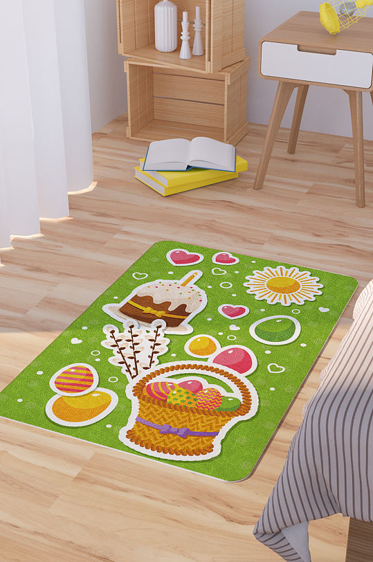 矢量手绘卡通可爱鸡蛋脚垫地毯图案-众图网