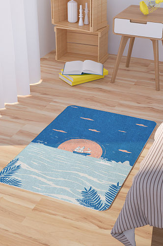 矢量手绘海洋插画脚垫地毯图案