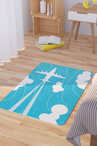 矢量手绘卡通蓝天飞机脚垫地毯图案