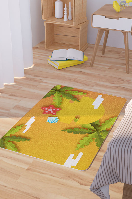 矢量手绘卡通夏日插画脚垫地毯图案-众图网