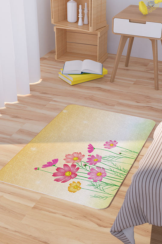 矢量手绘卡通波斯菊脚垫地毯图案-众图网