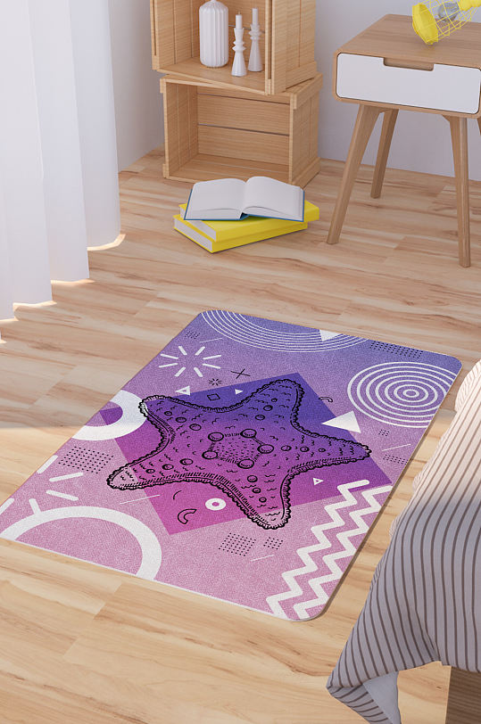 矢量手绘海星孟菲斯脚垫地毯图案-众图网