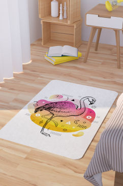 孟菲斯矢量手绘火烈鸟脚垫地毯图案