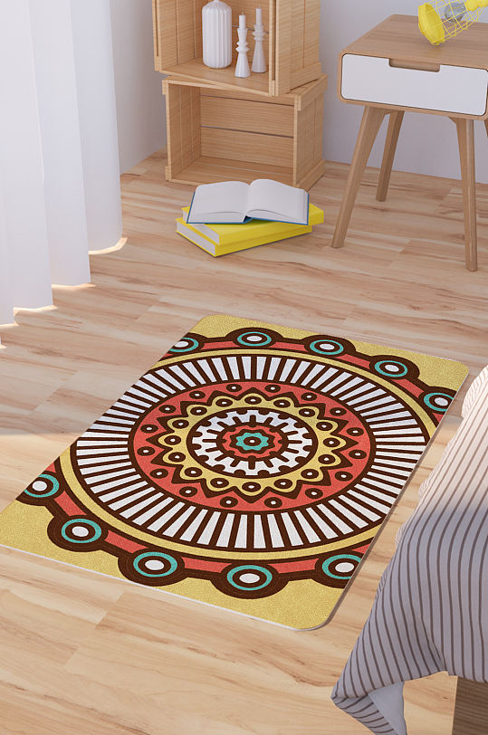 民族风曼陀罗底纹矢量手绘脚垫地毯图案-众图网