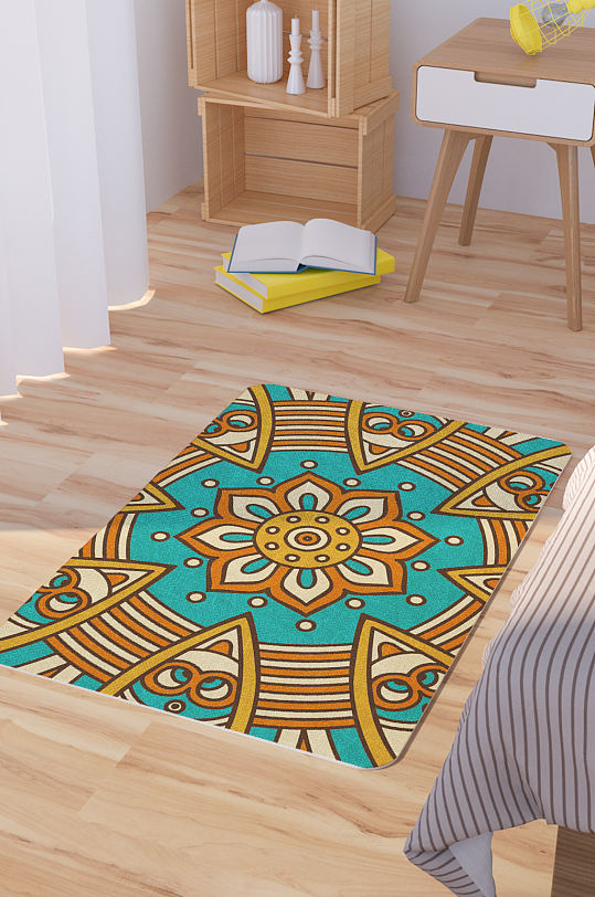 民族风手绘曼陀罗花纹脚垫地毯图案