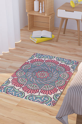 繁复精美矢量曼陀罗纹理脚垫地毯图案