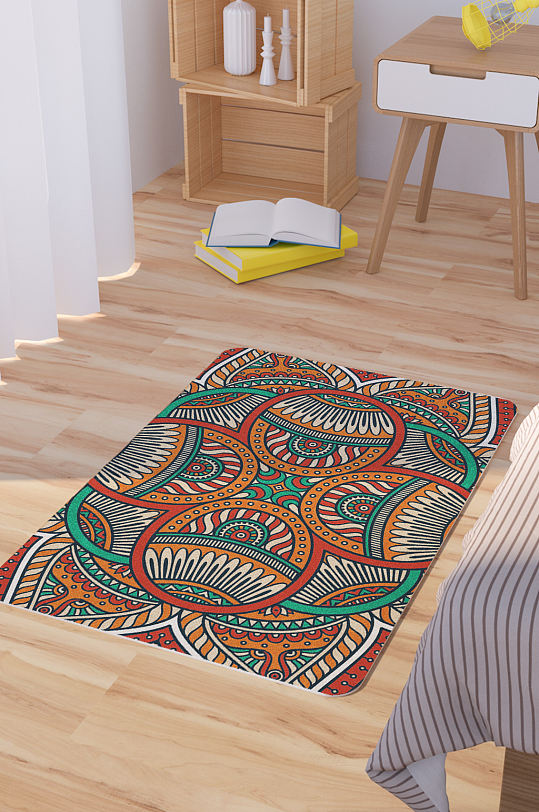 矢量手绘华丽繁复民族风脚垫地毯图案-众图网