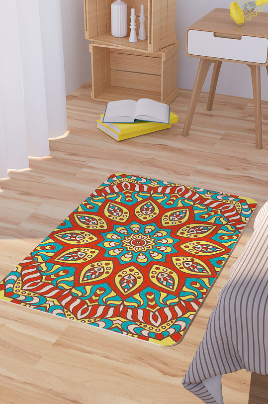 华丽曼陀罗花纹脚垫地毯图案-众图网