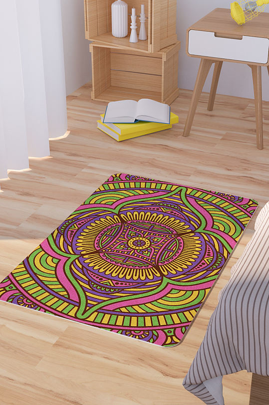 矢量手绘华丽繁复曼陀罗脚垫地毯图案-众图网