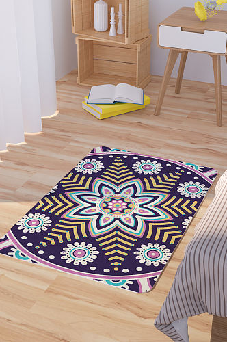 紫色对称花朵花纹脚垫地毯图案