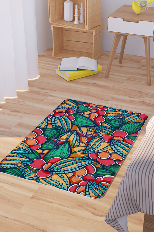 抽象花卉底纹矢量手绘脚垫地毯图案