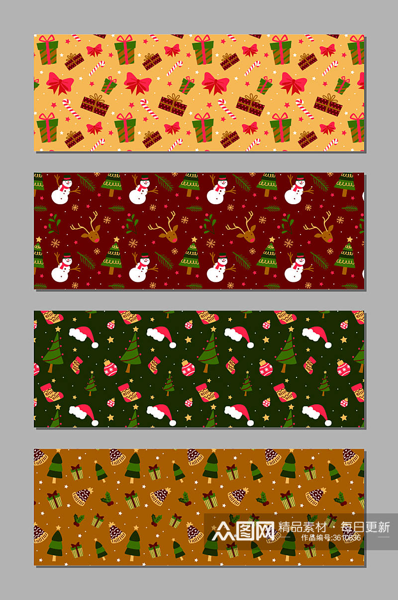 圣诞节矢量无缝填充礼物包装纸壁纸图案素材