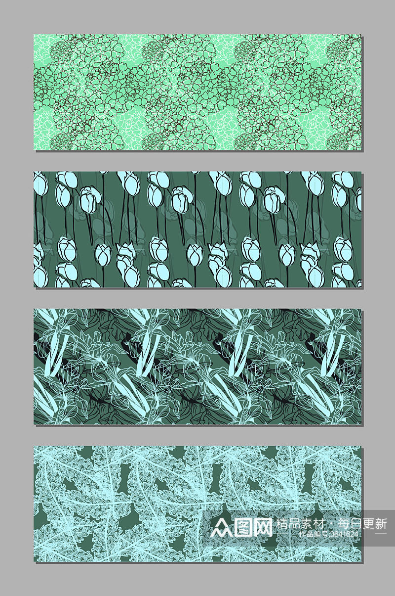 清新素雅花卉元素无缝填充布料印花图案素材