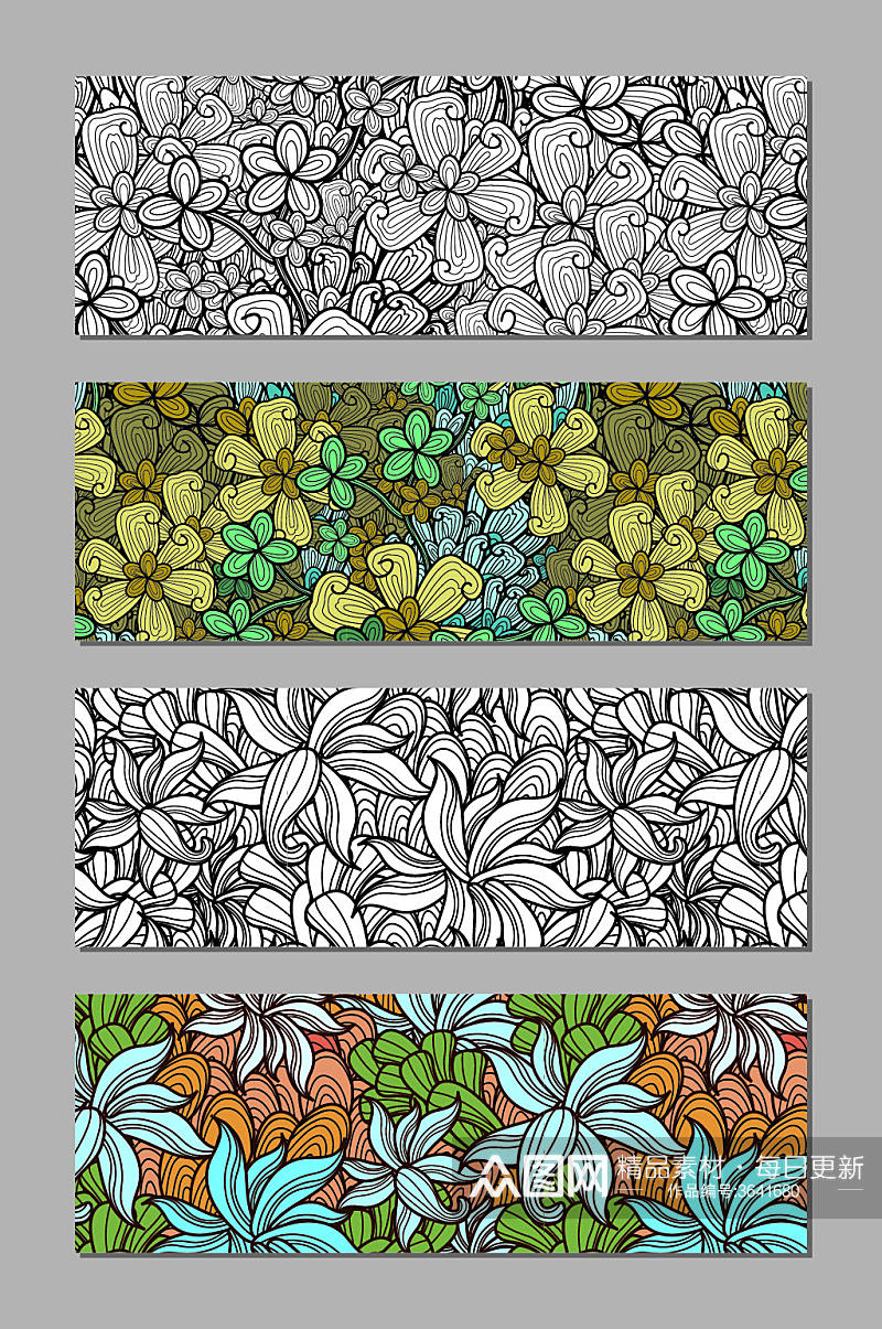 手绘抽象花卉元素无缝填充布料印花图案素材