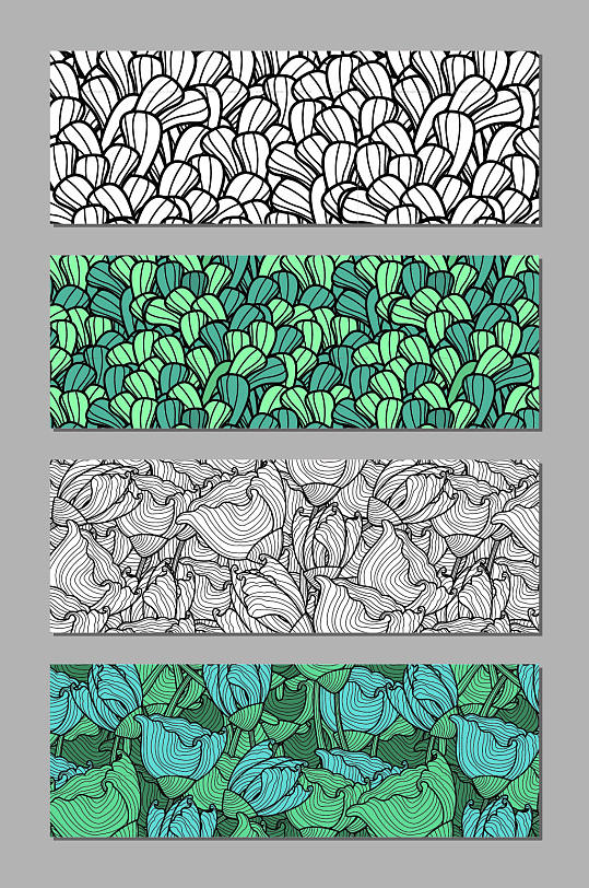 手绘抽象树叶元素无缝填充布料印花图案