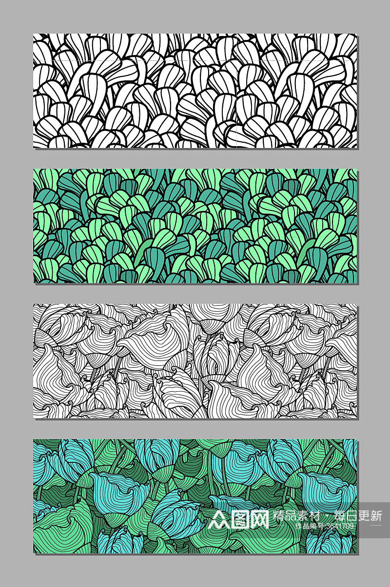 手绘抽象树叶元素无缝填充布料印花图案素材