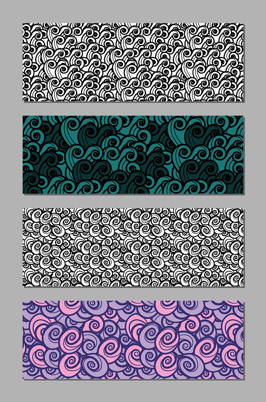 矢量中式海浪纹理元素无缝填充布料印花图案