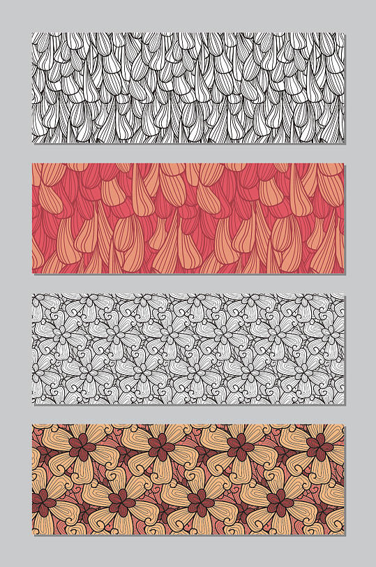 矢量抽象花卉元素无缝填充布料印花图案
