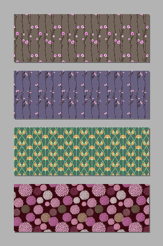 素雅中式花卉元素无缝填充布料印花图案