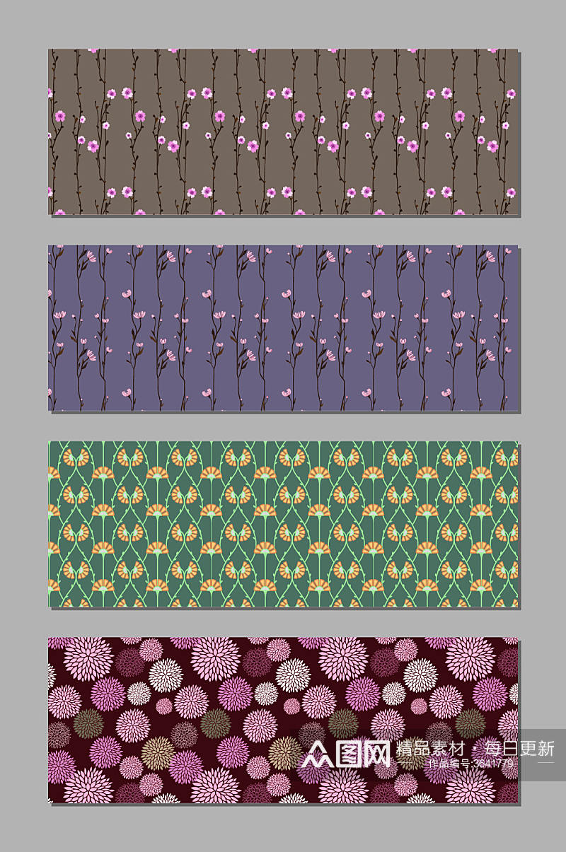 素雅中式花卉元素无缝填充布料印花图案素材