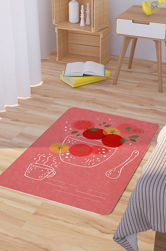 矢量手绘番茄卡通可爱脚垫地毯图案