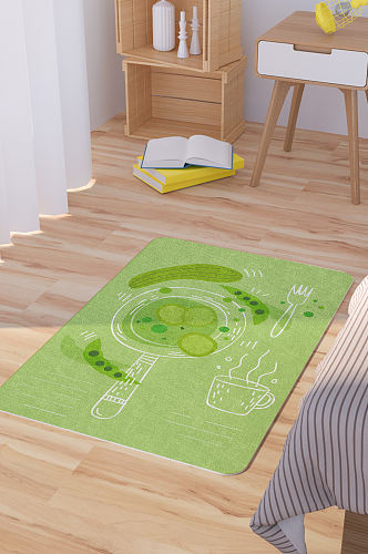 矢量手绘烹饪蔬菜卡通可爱脚垫地毯图案