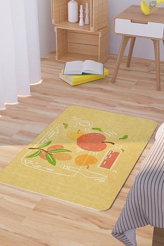 矢量手绘苹果卡通可爱脚垫地毯图案