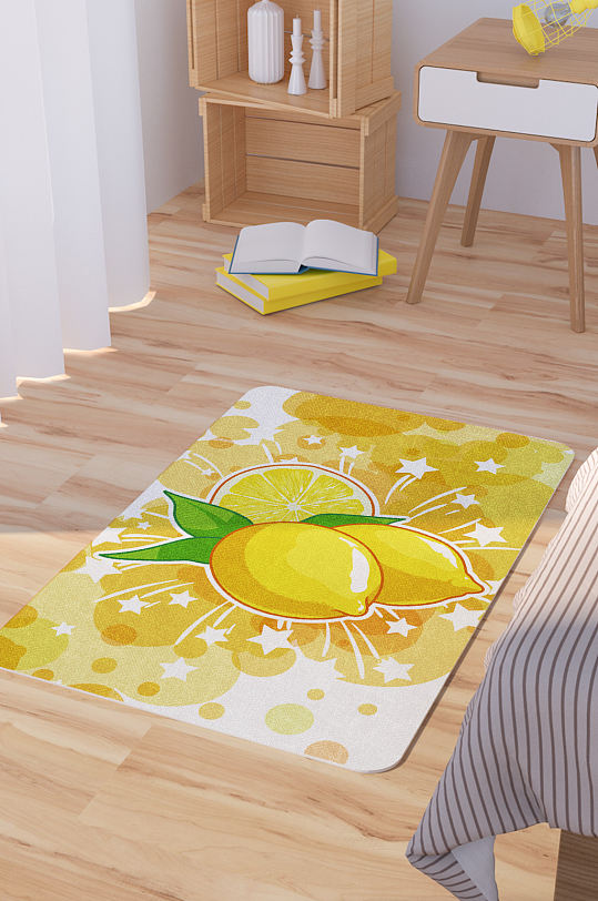 矢量手绘柠檬卡通可爱脚垫地毯图案