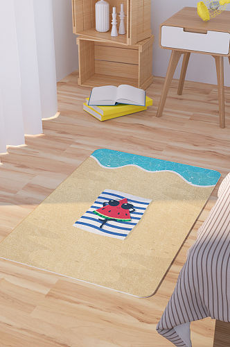 手绘海边度假卡通可爱矢量脚垫地毯图案