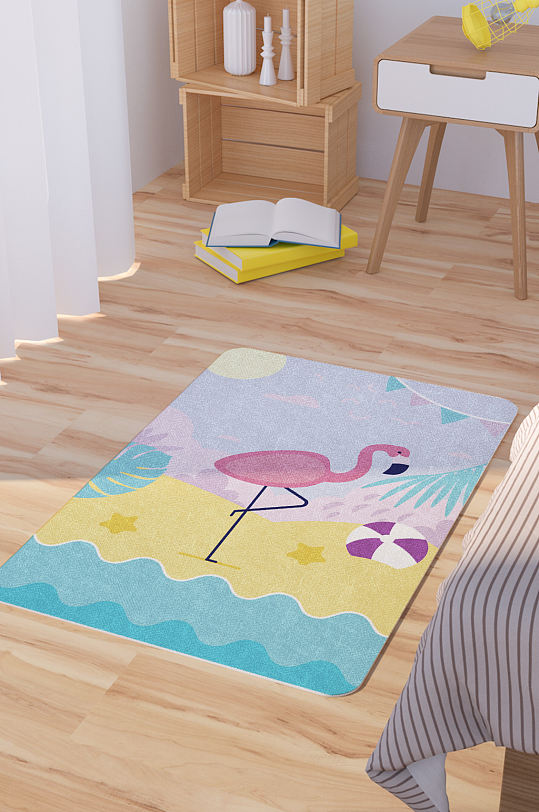 矢量手绘火烈鸟卡通可爱脚垫地毯图案-众图网