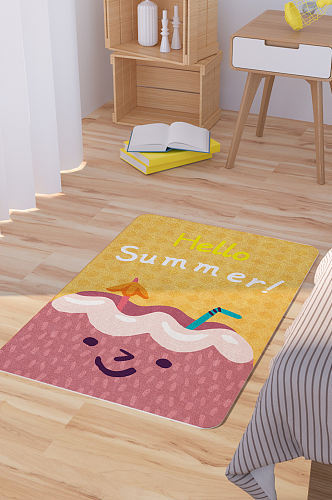 矢量手绘卡通可爱椰子汁脚垫地毯图案