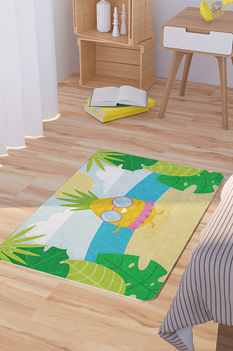 卡通可爱菠萝矢量手绘脚垫地毯图案