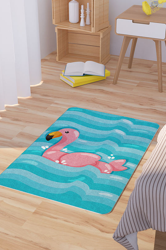 卡通火烈鸟矢量手绘可爱脚垫地毯图案