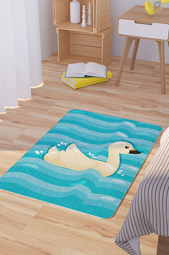 卡通可爱鸭子矢量手绘脚垫地毯图案
