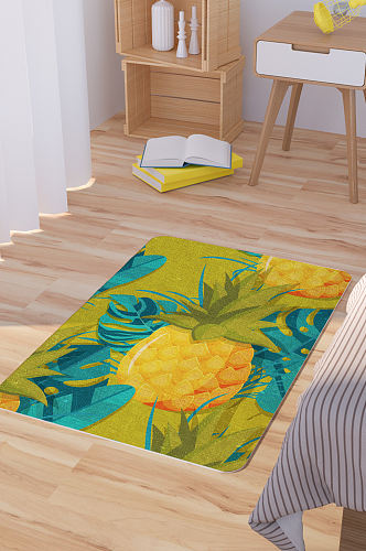 矢量手绘菠萝卡通脚垫地毯图案